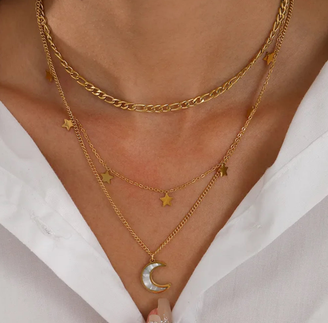 Moon star layered necklace