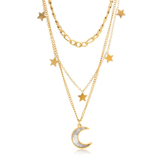 Moon star layered necklace