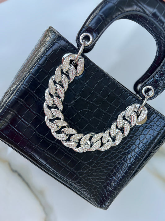 Black with silver chains bag